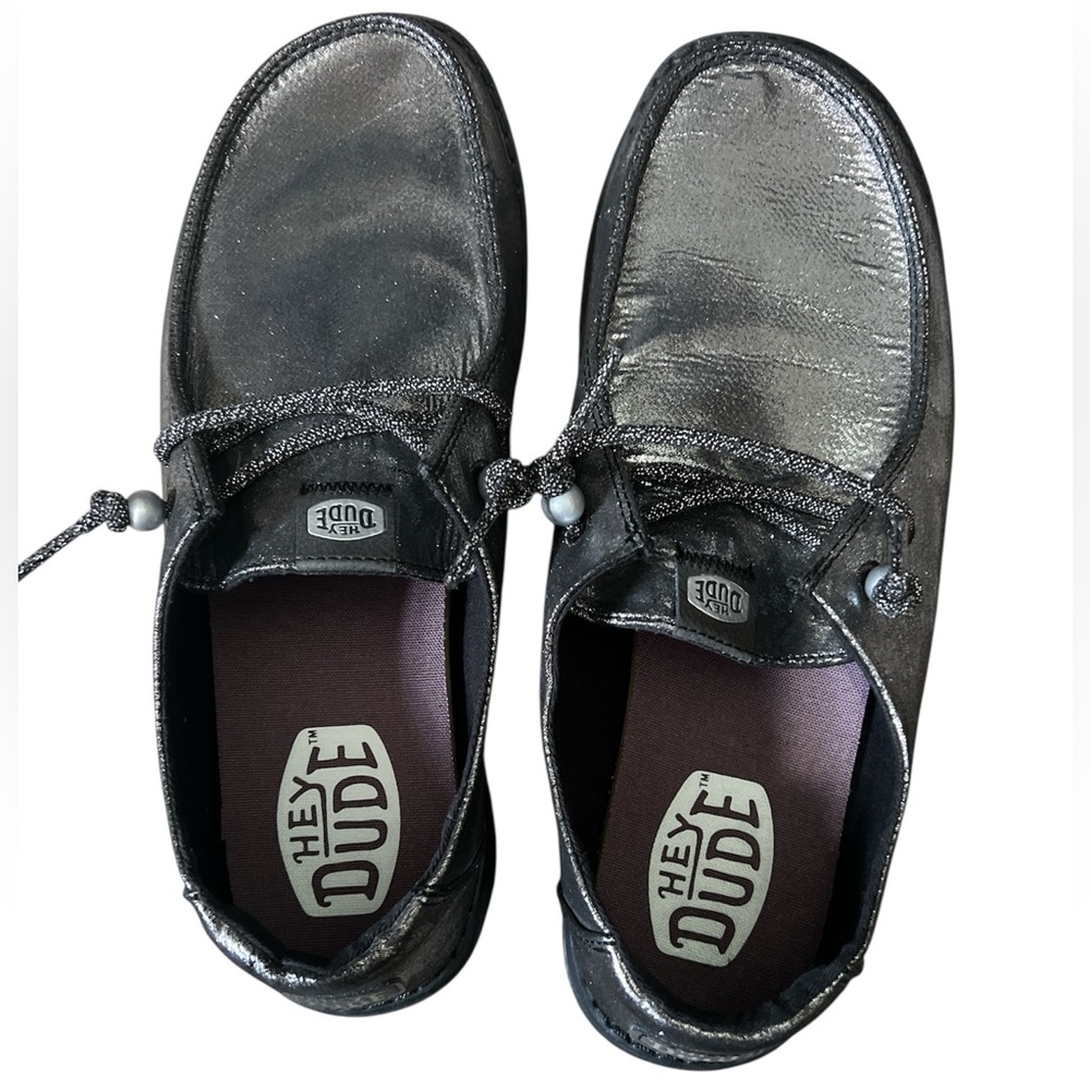 Hey Dude Shimmering Charcoal Black Loafers - Picture 4 of 6